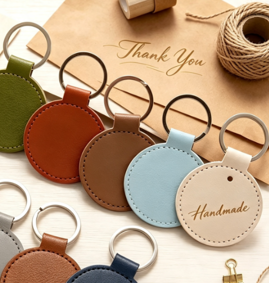 Initial Ring Custom - พวงกุญแจหนัง PU ทรงกลมสลักชื่อ ของขวัญพวงกุญแจหมายเลขห้องพักโรงแรมแบบปรับแต่งได้ พร้อมโลโก้สั่งทำพิเศษ