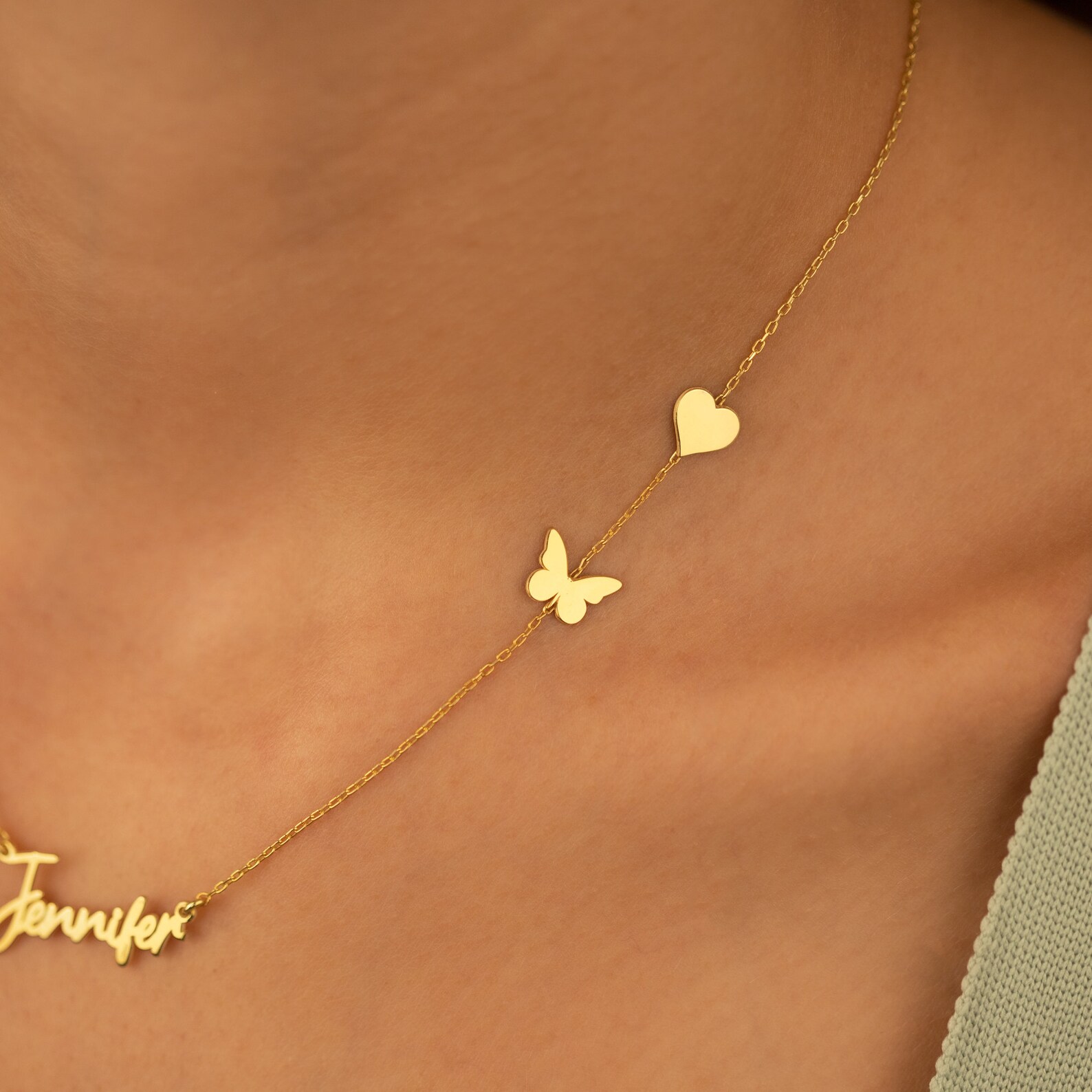 สร้อยคอชื่อรูปหัวใจผีเสื้อสำหร - Birth Flower Necklace บทวิจารณ์และราคา